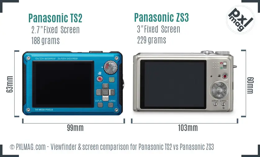 Panasonic TS2 vs Panasonic ZS3 Screen and Viewfinder comparison