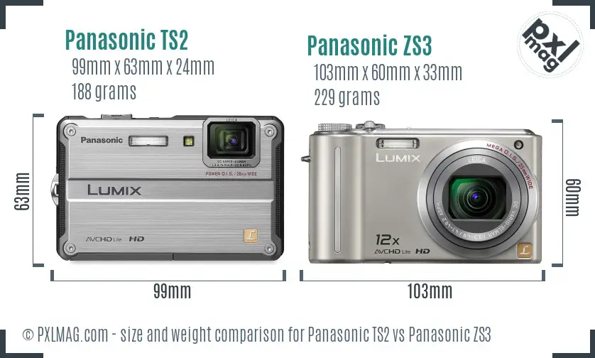 Panasonic TS2 vs Panasonic ZS3 size comparison