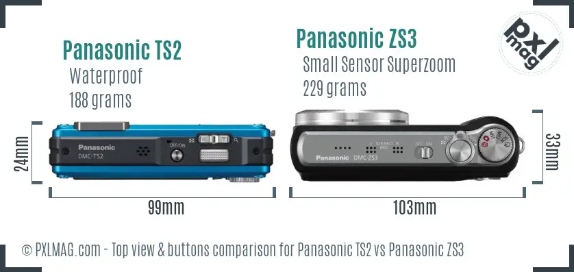Panasonic TS2 vs Panasonic ZS3 top view buttons comparison