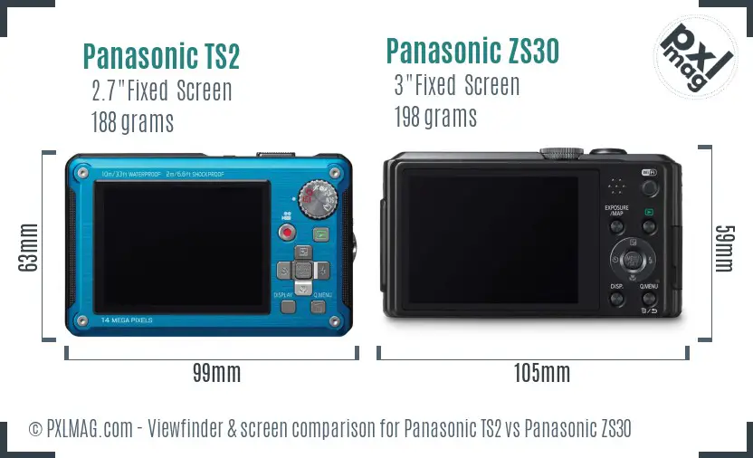 Panasonic TS2 vs Panasonic ZS30 Screen and Viewfinder comparison