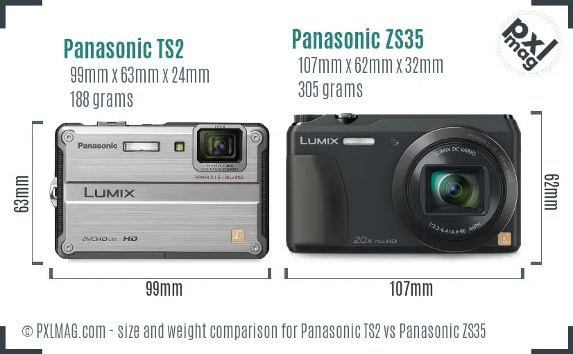 Panasonic TS2 vs Panasonic ZS35 size comparison