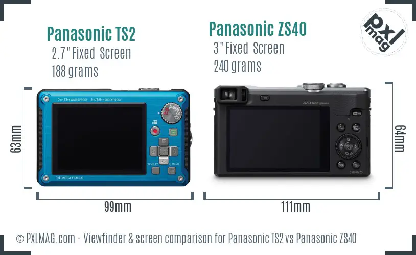 Panasonic TS2 vs Panasonic ZS40 Screen and Viewfinder comparison