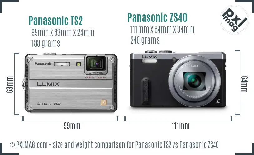 Panasonic TS2 vs Panasonic ZS40 size comparison