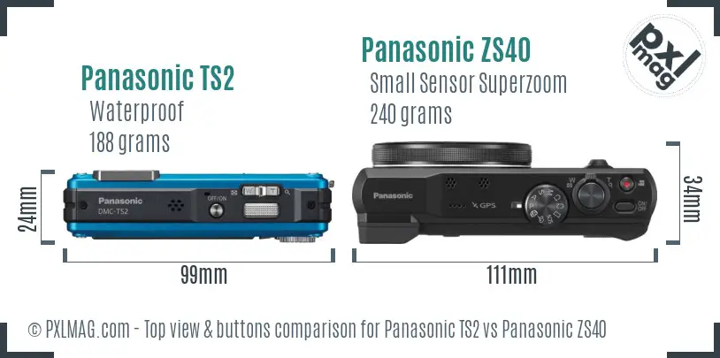 Panasonic TS2 vs Panasonic ZS40 top view buttons comparison