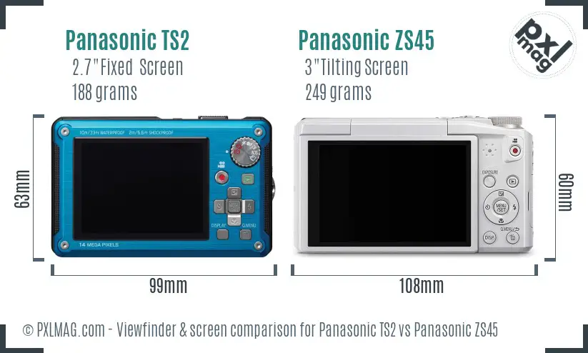 Panasonic TS2 vs Panasonic ZS45 Screen and Viewfinder comparison