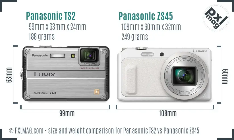Panasonic TS2 vs Panasonic ZS45 size comparison