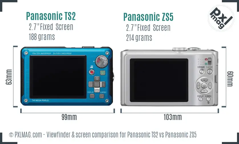 Panasonic TS2 vs Panasonic ZS5 Screen and Viewfinder comparison