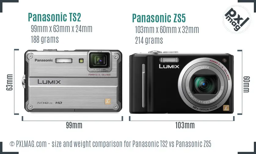 Panasonic TS2 vs Panasonic ZS5 size comparison