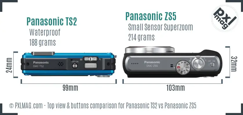 Panasonic TS2 vs Panasonic ZS5 top view buttons comparison
