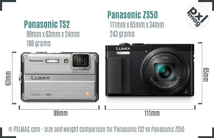 Panasonic TS2 vs Panasonic ZS50 size comparison