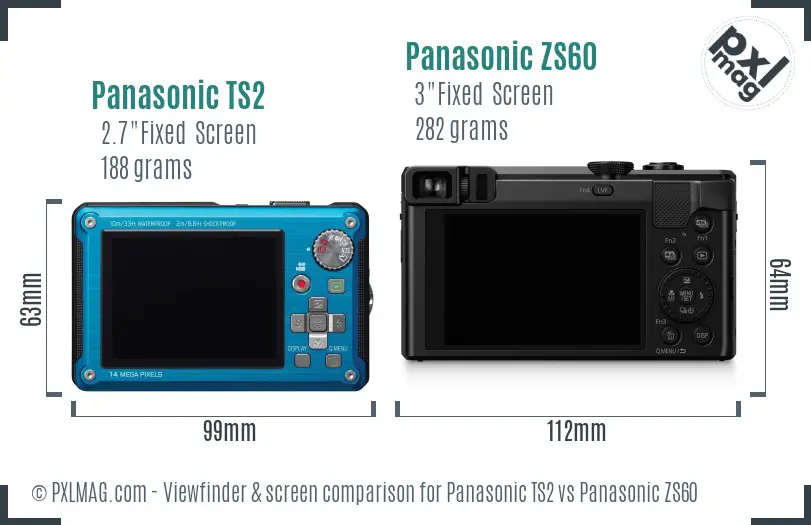 Panasonic TS2 vs Panasonic ZS60 Screen and Viewfinder comparison