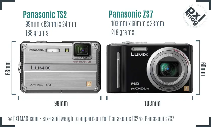 Panasonic TS2 vs Panasonic ZS7 size comparison