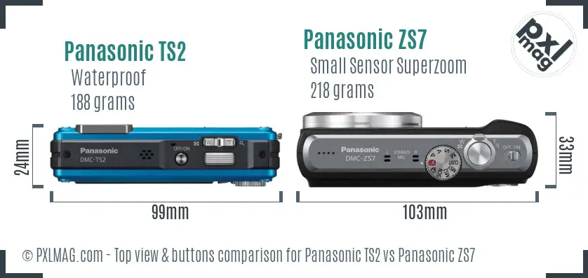 Panasonic TS2 vs Panasonic ZS7 top view buttons comparison