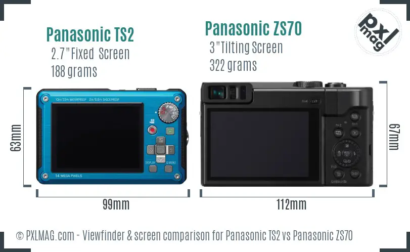 Panasonic TS2 vs Panasonic ZS70 Screen and Viewfinder comparison