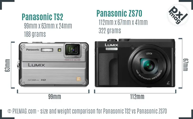 Panasonic TS2 vs Panasonic ZS70 size comparison