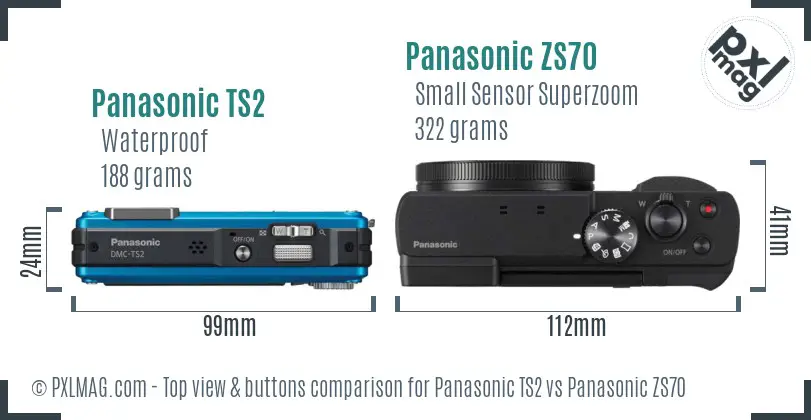 Panasonic TS2 vs Panasonic ZS70 top view buttons comparison