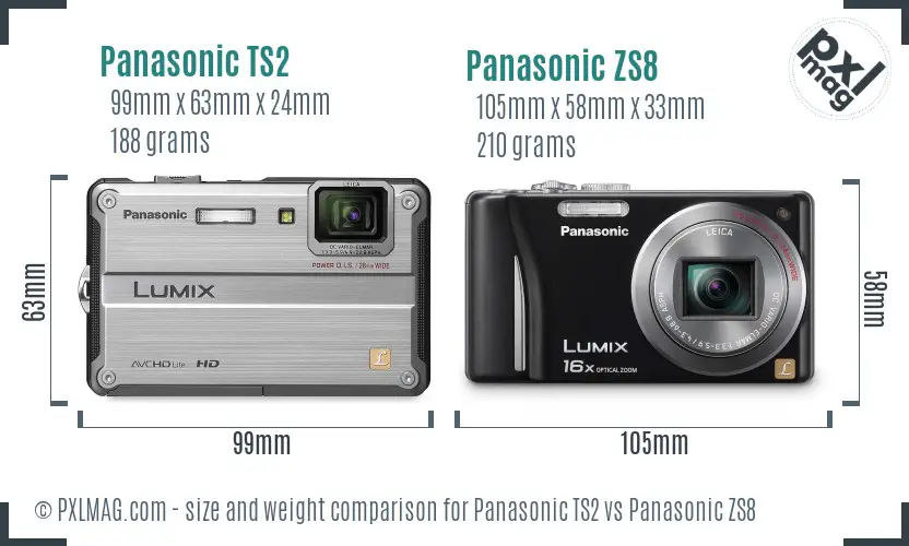 Panasonic TS2 vs Panasonic ZS8 size comparison