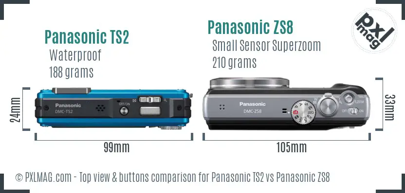 Panasonic TS2 vs Panasonic ZS8 top view buttons comparison