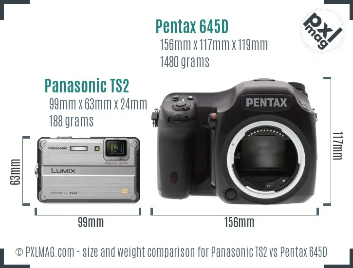Panasonic TS2 vs Pentax 645D size comparison