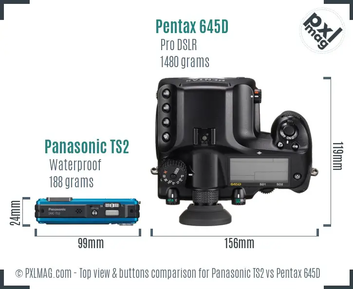 Panasonic TS2 vs Pentax 645D top view buttons comparison
