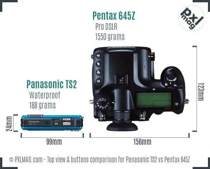 Panasonic TS2 vs Pentax 645Z top view buttons comparison