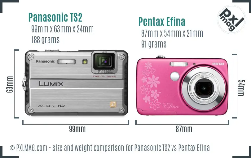 Panasonic TS2 vs Pentax Efina size comparison