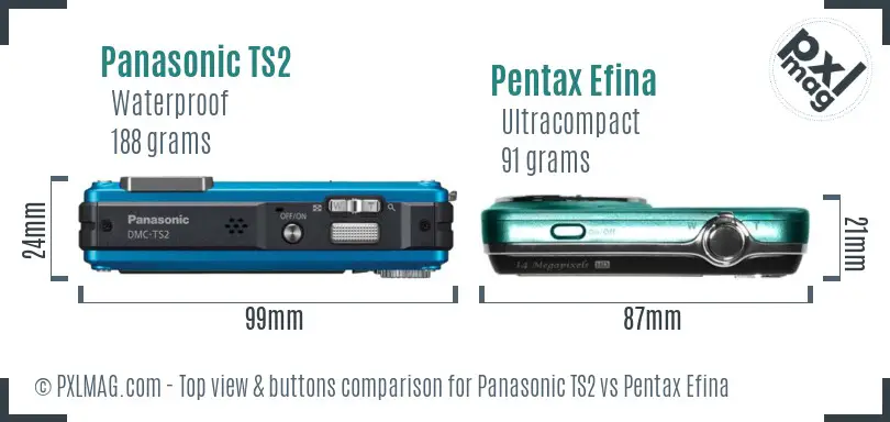 Panasonic TS2 vs Pentax Efina top view buttons comparison