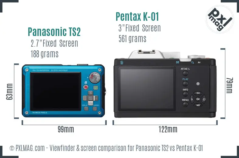Panasonic TS2 vs Pentax K-01 Screen and Viewfinder comparison