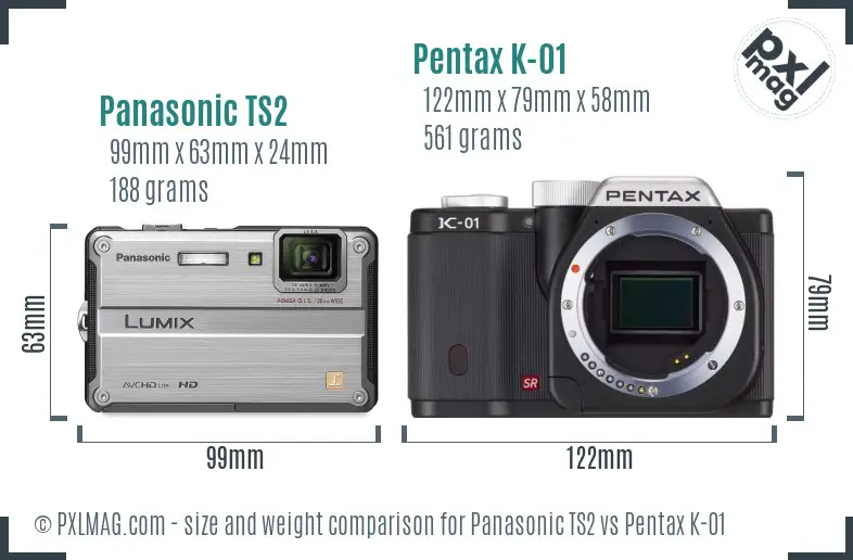 Panasonic TS2 vs Pentax K-01 size comparison