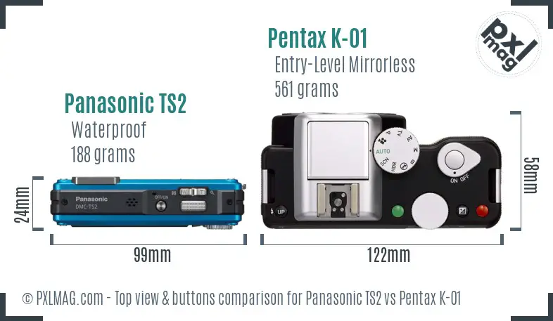 Panasonic TS2 vs Pentax K-01 top view buttons comparison