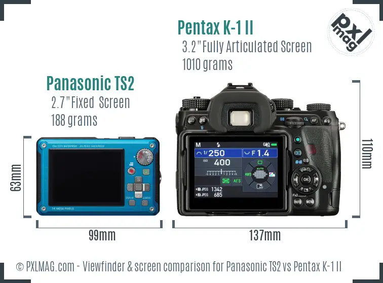 Panasonic TS2 vs Pentax K-1 II Screen and Viewfinder comparison