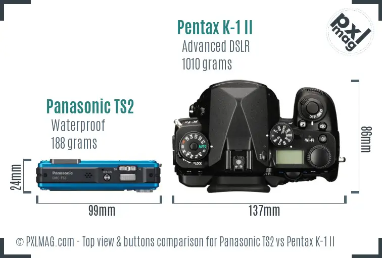 Panasonic TS2 vs Pentax K-1 II top view buttons comparison