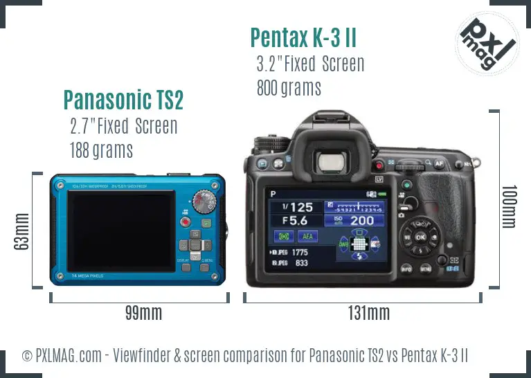 Panasonic TS2 vs Pentax K-3 II Screen and Viewfinder comparison