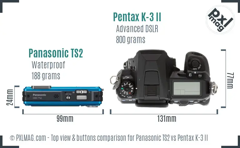 Panasonic TS2 vs Pentax K-3 II top view buttons comparison
