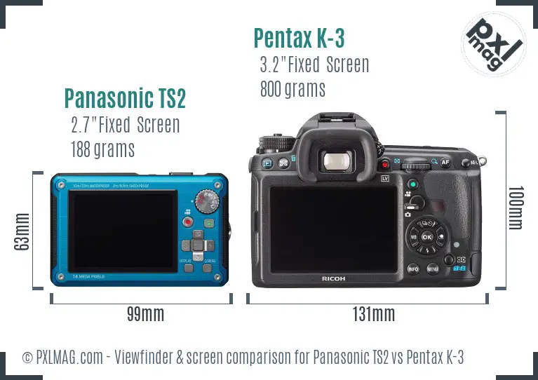 Panasonic TS2 vs Pentax K-3 Screen and Viewfinder comparison