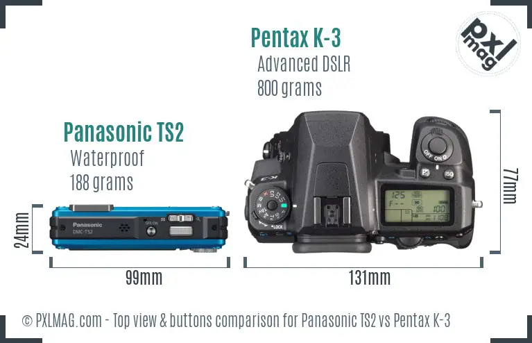 Panasonic TS2 vs Pentax K-3 top view buttons comparison