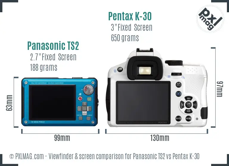 Panasonic TS2 vs Pentax K-30 Screen and Viewfinder comparison