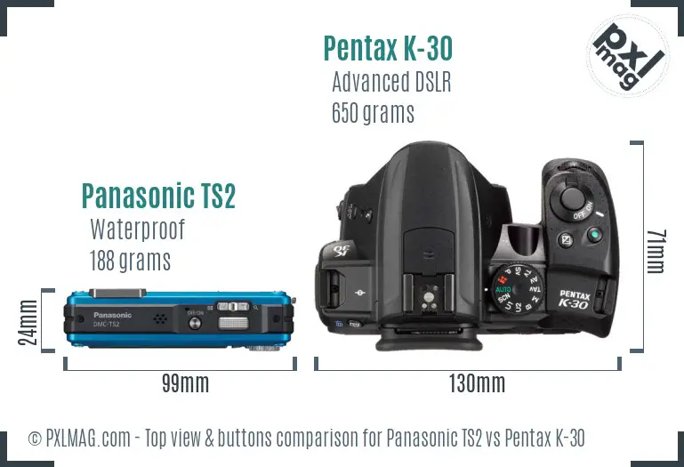 Panasonic TS2 vs Pentax K-30 top view buttons comparison
