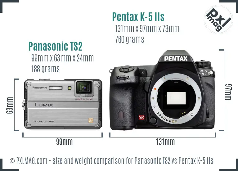 Panasonic TS2 vs Pentax K-5 IIs size comparison