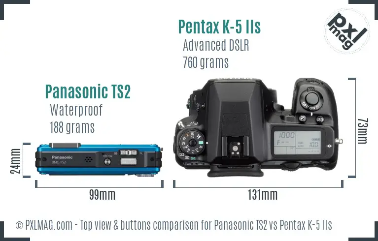 Panasonic TS2 vs Pentax K-5 IIs top view buttons comparison