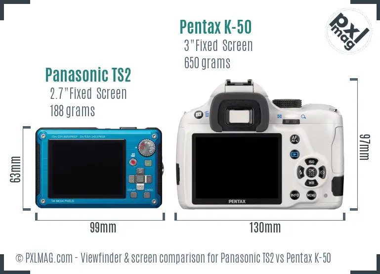 Panasonic TS2 vs Pentax K-50 Screen and Viewfinder comparison