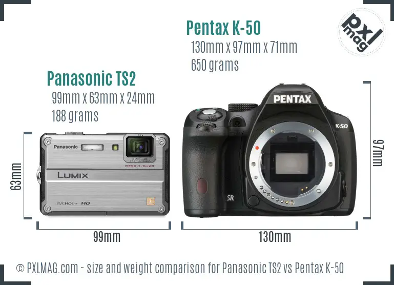 Panasonic TS2 vs Pentax K-50 size comparison