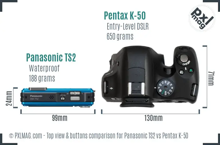 Panasonic TS2 vs Pentax K-50 top view buttons comparison
