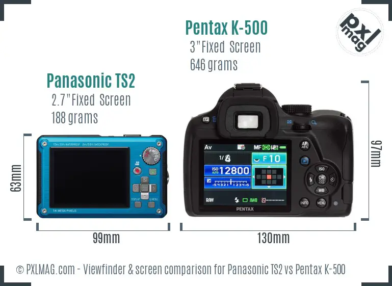 Panasonic TS2 vs Pentax K-500 Screen and Viewfinder comparison