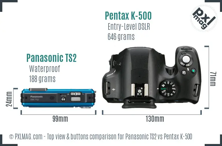 Panasonic TS2 vs Pentax K-500 top view buttons comparison