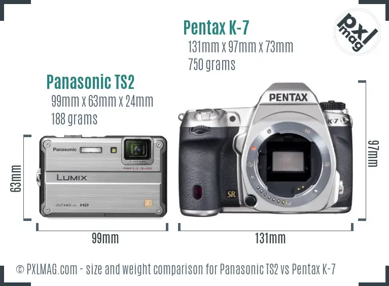 Panasonic TS2 vs Pentax K-7 size comparison