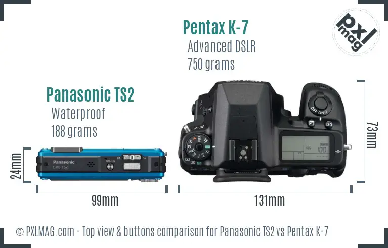 Panasonic TS2 vs Pentax K-7 top view buttons comparison