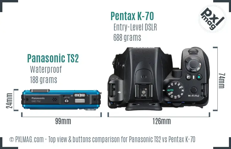 Panasonic TS2 vs Pentax K-70 top view buttons comparison