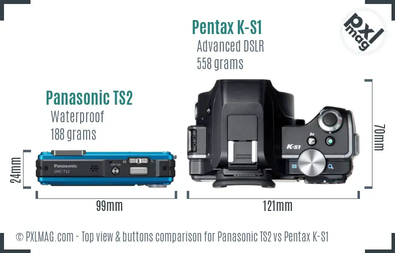 Panasonic TS2 vs Pentax K-S1 top view buttons comparison