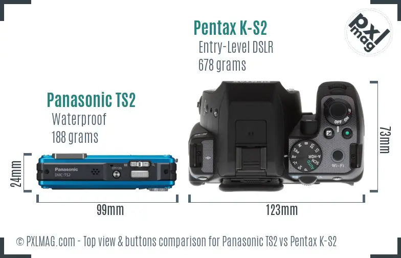 Panasonic TS2 vs Pentax K-S2 top view buttons comparison